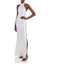 Aqua Women's Sequined Evening Gown White M B4HP NO TAGS - Picture 1 of 7