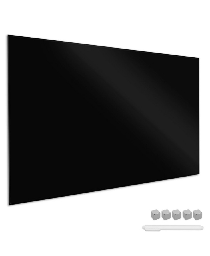 Magnettafel Aus Glas, 50x50 Cm – Beschreibbar, Mit Magneten & Stift, Schwarz
