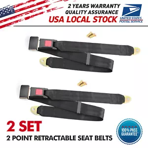 2 Pack Black Universal 2 Point Retractable Adjustable Car Seat Belt - Picture 1 of 10