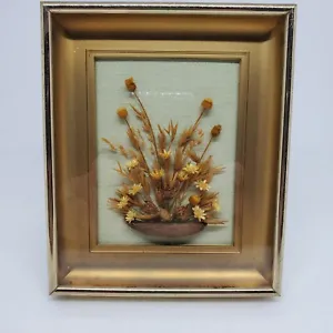 Vintage Dried Flower Nut Seed Pod Gold Framed Shadow Box Picture Hanging Stand - Picture 1 of 8