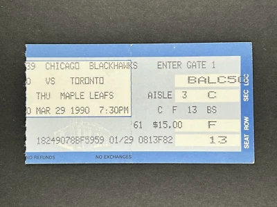 3-29-1990 Toronto Maple Leafs @ Chicago Blackhawks NHL Hockey Ticket - Image 1 of 2