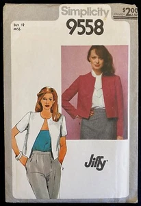 UC Gr.12 B34 Jiffy Open Front Ungefütterte Jacke Simplicity 9558 Muster Vintage 80er - Bild 1 von 2