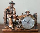 VTG 1950 Lane & Co Cowboy Horse Saddle Steer Western Copper Clock. Working! 