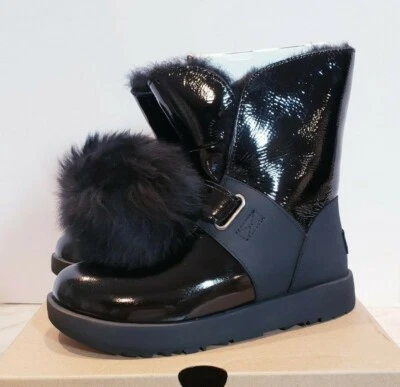 Botas impermeables UGG Isley charol negras piel de oveja EE. UU. 6 NUEVAS EN CAJA Foto 1 de 4