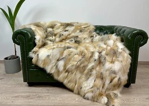 Luxury Golden Fur Blanket Throw, Real fur blanket fox blanket throw - Picture 1 of 10