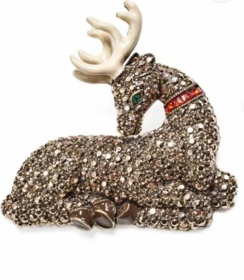 Heidi Daus Crystal Deer Pin Deer Rose Doe Pavé 2 Inch Bronzetone NWT - Image 1 of 4