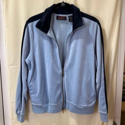 NUEVO CON ETIQUETAS Cassini by Oleg Cassini Retro Azul Claro Chaqueta Deportiva Azul Marino Rayas Cremallera Completa-M Foto 1 de 4