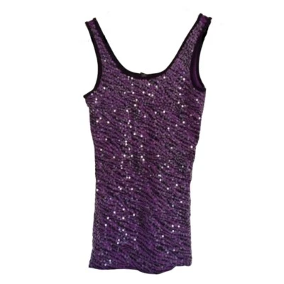 Camiseta sin mangas Rue21 talla mediana púrpura negra lentejuelas cebra club bling transparente iridiscente Foto 1 de 4