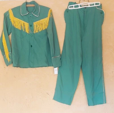Fantastic 2 Piece 1940s Green And Gold Cowgirl Western Outfit  Shirt Pants XS SM - Image 1 of 3