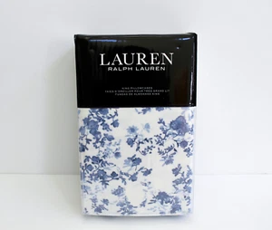 Lauren Ralph Lauren Rhyne Floral 2-Pack Flannel Pillowcases King Size White Blue - Picture 1 of 3
