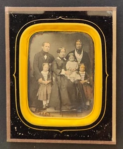 Daguerreotype famille avec jumelles 1/4 plaque & cadre ca 1857 Rouen Espagnet - Imagen 1 de 4