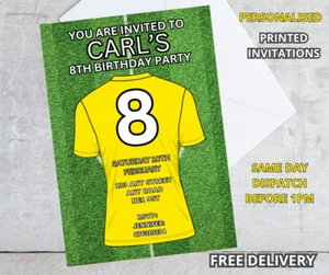 Personalised PRINTED Yellow Football Birthday Party Invitations Invites - Picture 1 of 1