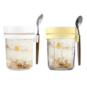 Overnight-Oats-BehäLter, Glas-MüSlibecher To Go mit , Joghurtbecher T2506 - Bild 1 von 7