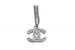 CHANEL Necklace Choker Coco Mark Rhinestone 09V Metal Silver Used 4C075490 - Picture 1 of 8