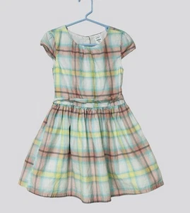 Carters Girls Spring Dress Size 5 Plaid Pastels Cap Sleeve Button Bow Lined - Picture 1 of 4
