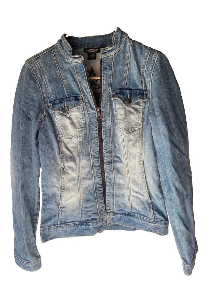 Harley Davidson Womens Jean Full Zip Embellished denim jacket Small - Image 1 of 4