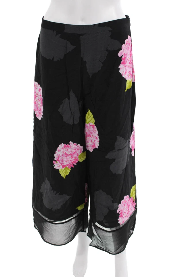 French Connection Women's ZIP Closure Wide Leg Black Floral Pants Size 8 - Image 1 of 4