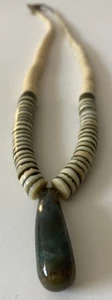 Native American Heishi Necklace w/ Lrg Green Agate Teardrop Copper Accents 18โ - Picture 1 of 8