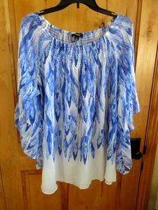 ALFANI SIZE XL WATERCOLOR PULLOVER SHIRRED NECK FLUTTER SLEEVE RELAXED FIT POLY - Picture 1 of 4
