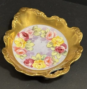 Limoges France Porcelain Tray Hand Painted Roses 24 K Gilded 1920’s Green Mark - Picture 1 of 10