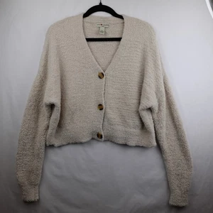 Love Change Italy Cropped Sweater Women's Medium Beige Oatmeal Button Soft Cozy - Picture 1 of 10