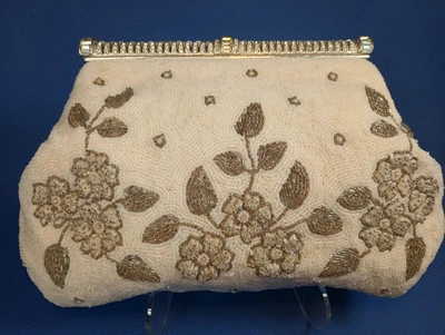 Josef вручную бисером серебро и белый вышитый французский вечер сумка около 1960-х - Изображение 1 из 4