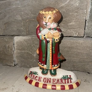 Vintage Mary Engelbreit Midwest Cast Iron Lion Lamb Door Stop Peace on Earth 7” - Picture 1 of 9
