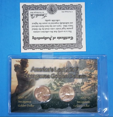 2007 America's Lost Sacagawea Golden Dollars P & D Morgan Mint - Image 1 of 4