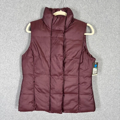 Merona Vest Womens Medium Burgundy Puffer Quilted Full Zip Pockets Metallic Wine - Image 1 of 4