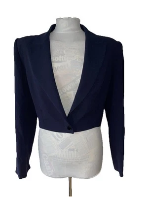 CLAUDE MONTANA VINTAGE JACKET CROPPED NAVY BLUE  COLLAR V-NECK SIZE 12 - Image 1 of 4