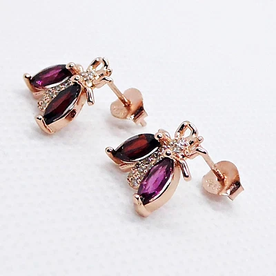 Navette Turmalin Pink Rot CZ Ohrstecker KÄFER 925 Silber 585 Roségold vergoldet - Bild 1 von 4