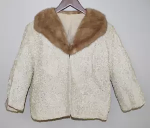 C12 Vintage Ivory Ribbon Knit Original Bolero Jacket Blond Mink Fur Collar - Picture 1 of 16