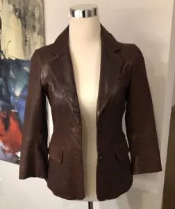 $795 Elizabeth and James Brown Leather Blazer Size 4 - Picture 1 of 15