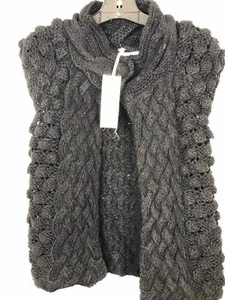 Knitted Top Coat Sleeveless Blazer Winter Women's Outwear Ash Gray Sweater - Picture 1 of 6