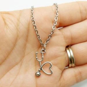 Stethoscope charm necklace- stainless steel 18 inch- US seller nurse doctor - Picture 1 of 2