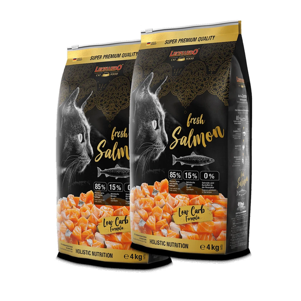 2 x 4 = 8 kg Leonardo fresh Meat Salmon & Poultry Trockenfutter Katze Grainfree - Bild 1 von 2