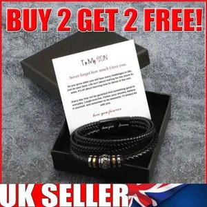 To My Son Love You Forever Leather Braided Bracelet Wristband + Gift Card MeCQ - Picture 1 of 22