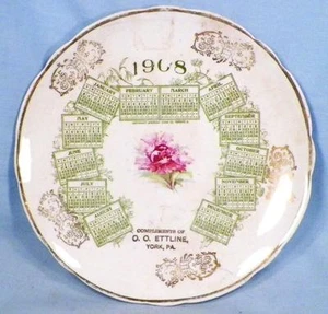 1908 Calendar Plate O O Ettline York PA Vintage Collector Advertising Premium - Picture 1 of 6