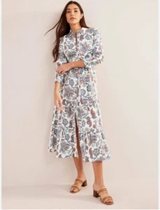 Maxi Vestido Camisa Estampado Boden Manga Larga con Cinturón en Azul y Rojo Estampado Floral - Imagen 1 de 12
