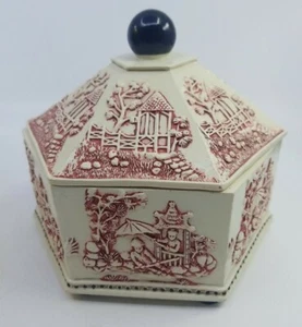 Vintage Asian Hexagon Candy Dish With Lid 6.5" - Picture 1 of 6