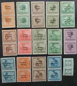 RARE 1924- Ruanda Urundi lot of  Belgian Congo stamps in pairs Mint - Picture 1 of 4