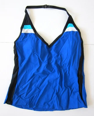Sujetador Athletech Azul Negro Blanco Incorporado Halter Tankini Swim Top 18 Foto 1 de 4