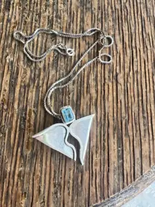 Vintage Mod Sterling Sajen Medio Secolo Moderno Topazio Blu Ciondolo Collana - Foto 1 di 8