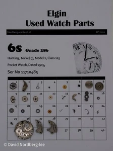 Piezas de reloj usado Elgin 6/6s grado 286, modelo 2, clase 115, ser no 11710485 - Imagen 1 de 1
