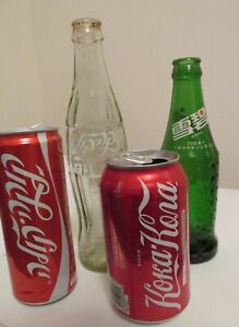 Foreign Coca Cola Collectibles 2 Bottles, 2 Cans from Russia, China, and Israel