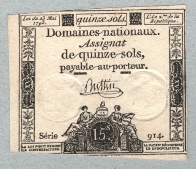 France 15 soles note 1792, A54, (30) UNC - Image 1 of 2