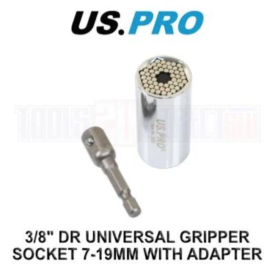 US PRO 3/8" DR Multi Fit Universal Gripper Socket 7-19mm & Adapter 3956 - Image 1 of 3