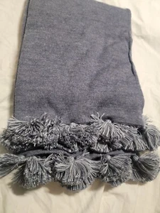 RH SURI ALPACA POM-POM THROW BY ALICIA ADAMS 50 X 70 Brand NEW Denim Blue - Picture 1 of 7