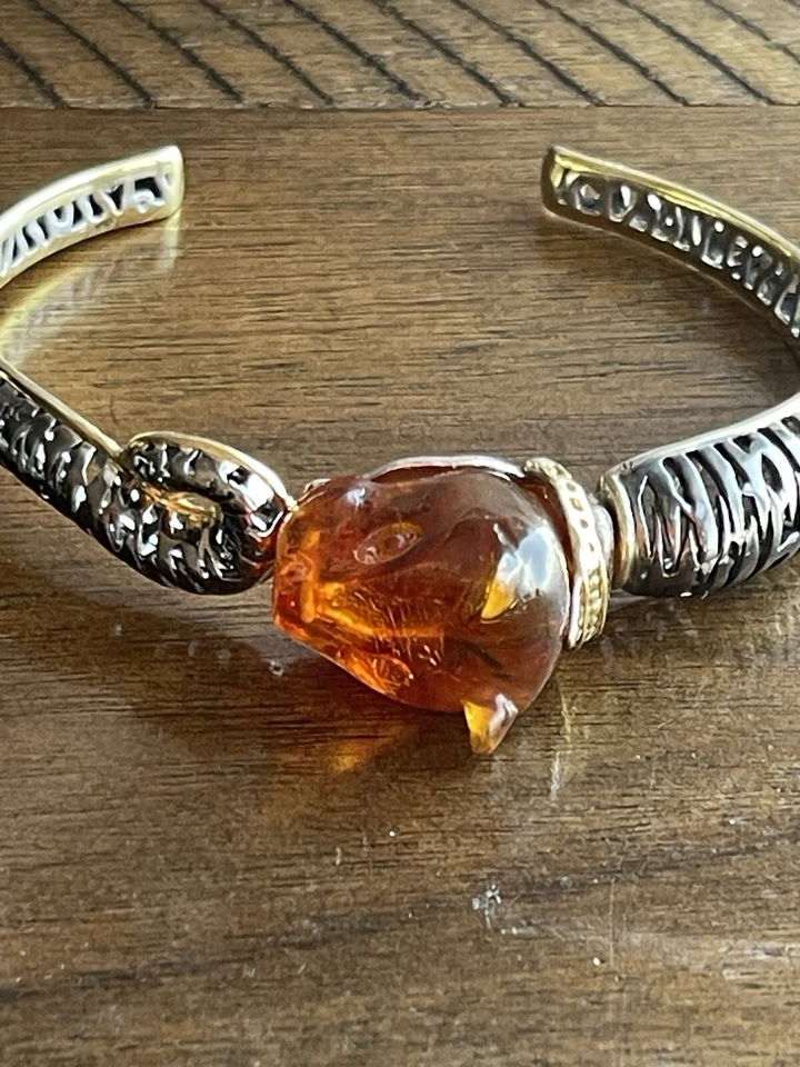 Brazalete Pantera Ámbar Tallado Plata 925 DEFECTUOSO por Michael Valitutti G3D Foto 1 de 4