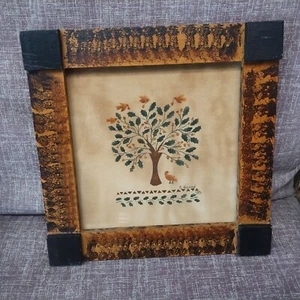 Vtg Sandy Honan Theorem Painting On Velvet folk art primitive style Tree of life - Picture 1 of 5